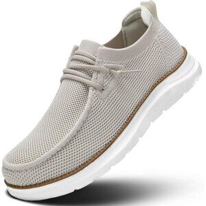 Men's Beige Loafers Shoes Casual Mesh Walking Boat Shoes Dress Sneakers